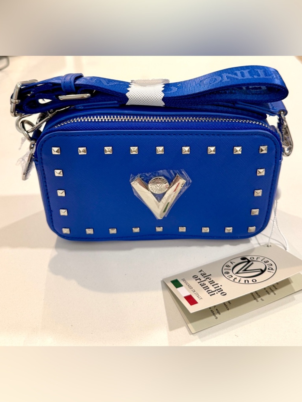 Valentino Orlandi On Demand Blue Studded Crossbody Camera Bag